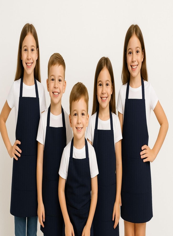 HOUSE FOX مريلة أطفال من هاوس فوكس للأولاد والبنات، عبوة من 5 قطع، مرايل أطفال للطبخ والرسم والمدرسة (من سن 5 إلى 12 سنة) (5، أزرق داكن) - Image 1